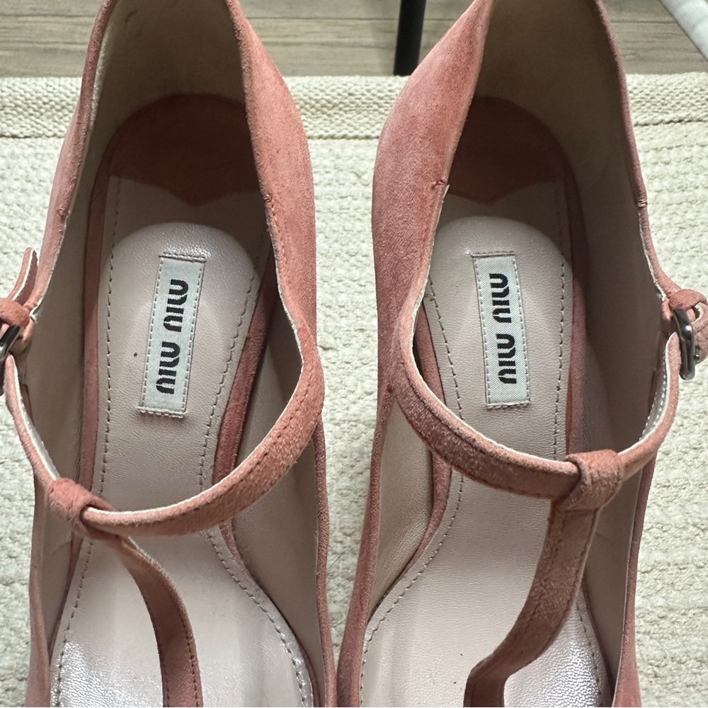 MIU MIU camelia pink suede leather Camoscio peep toe heels 38.5 Barbie - Picture 4 of 14